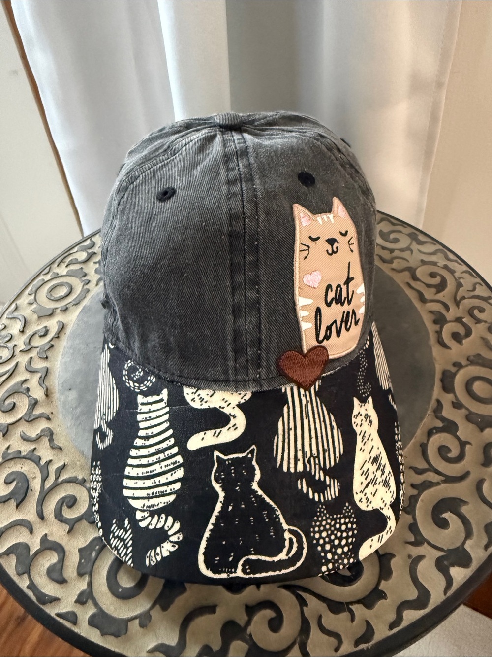 Cat Lover Grey Black Cat Print Baseball Cap OS